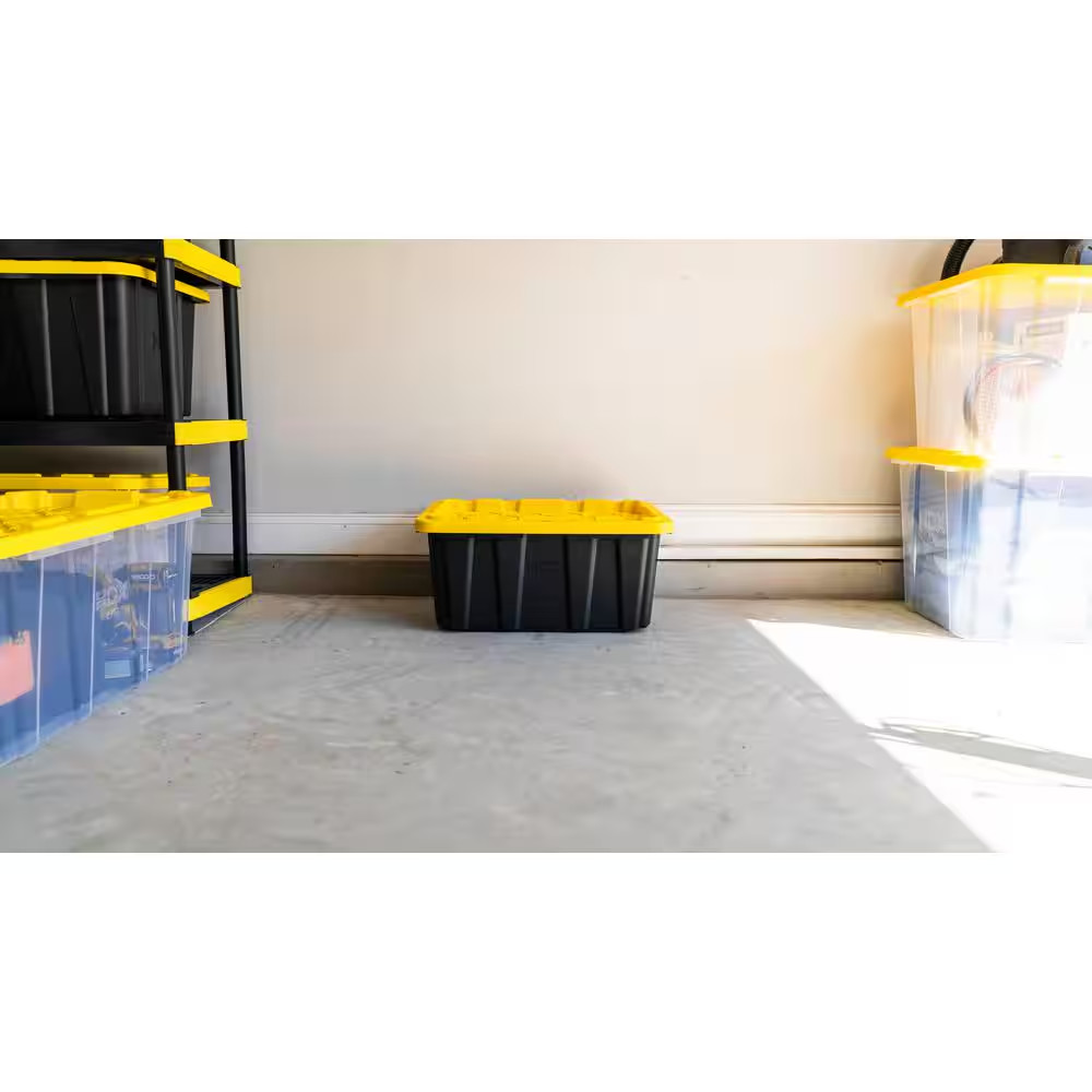 17 Gal. Tough Storage Tote in Black with Yellow Lid