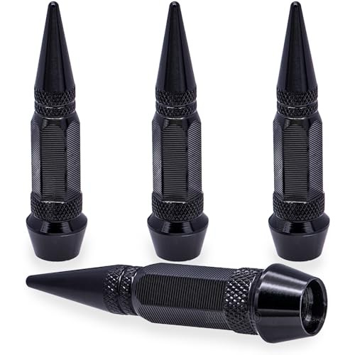 4PCS Spiked Style Tire Valve Stem Caps, Universal Aluminium 4 pcs 60MM - Black