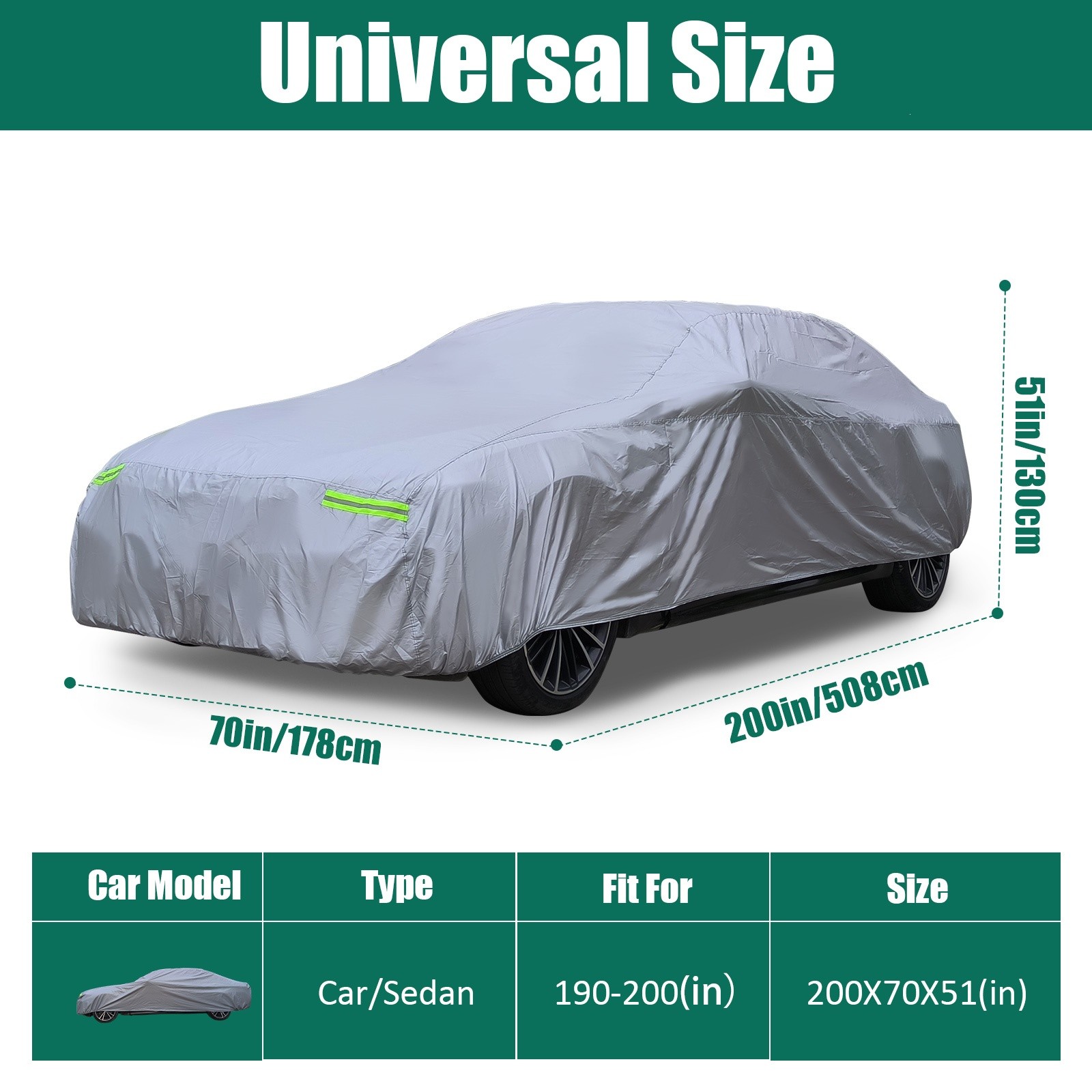 190"-200" Universal Car Cover Waterproof All Weather Protection Fit Sedan Length