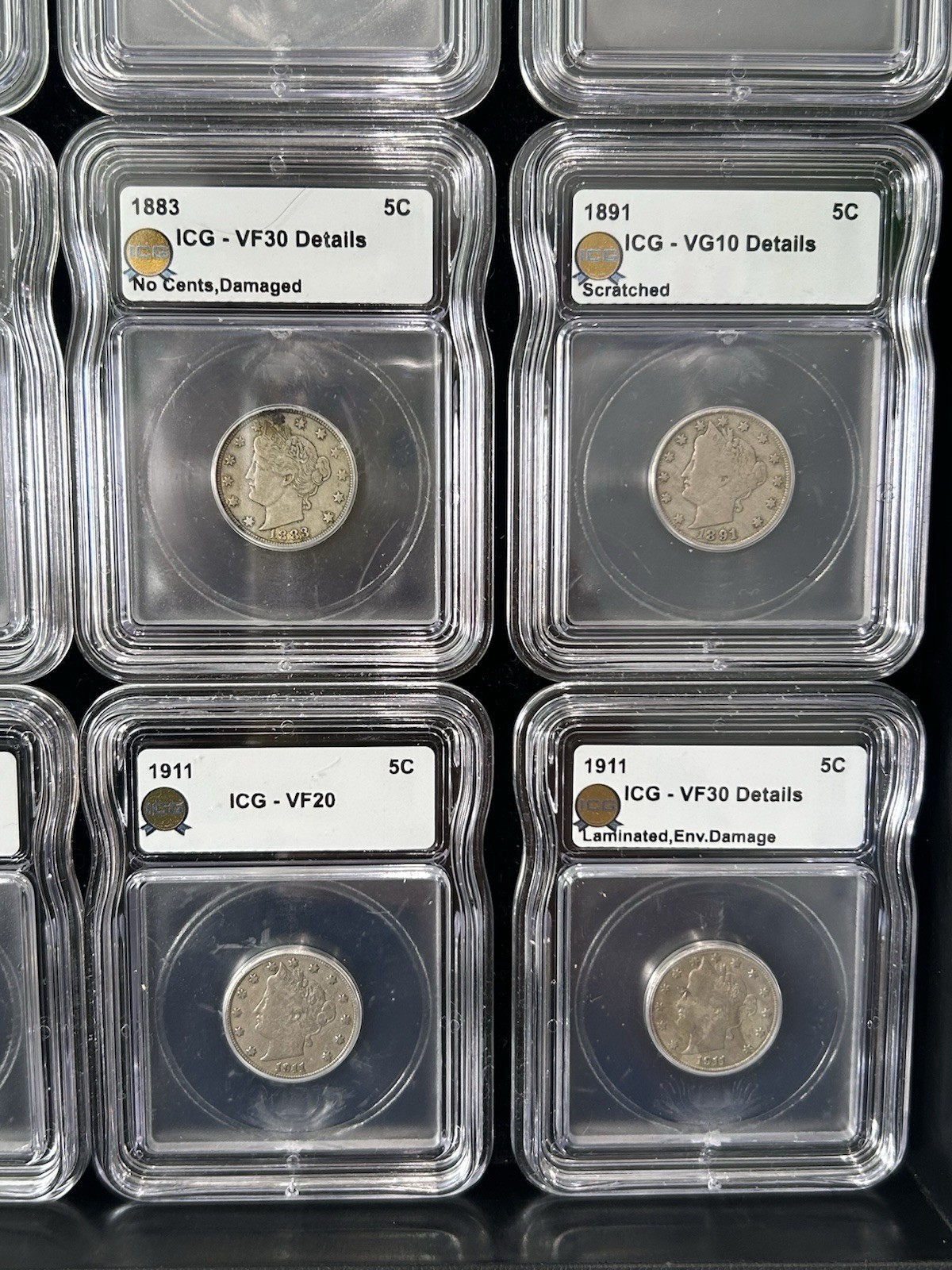 SASA Lot Of (12) 1883-1911 liberty V nickel ICG Graded Details