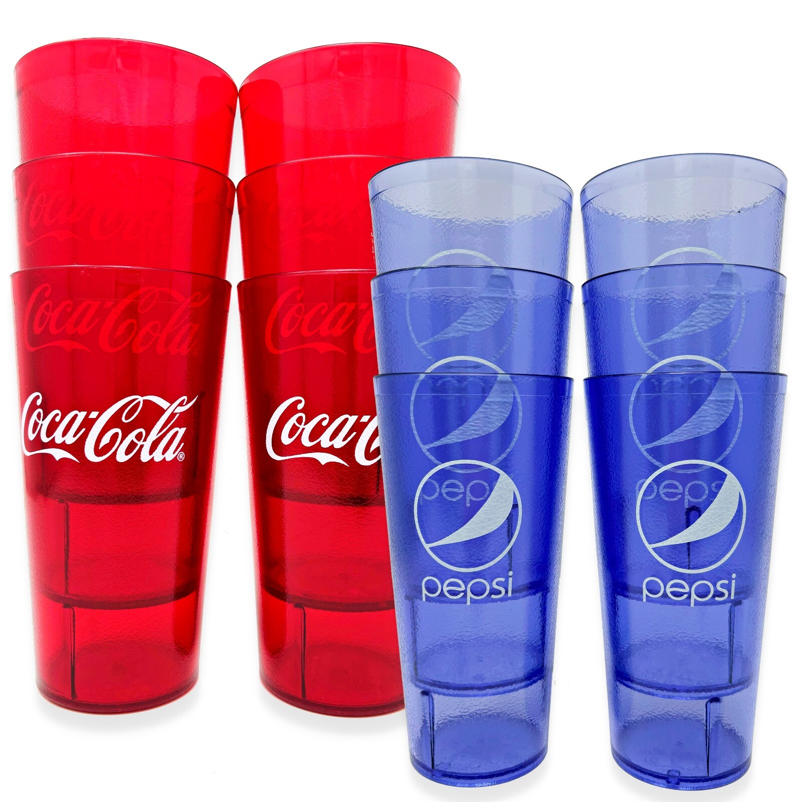 20-32oz Restaurant Grade Red-Blue Coca Cola-Pepsi Heavy-Duty Plastic Tumblers