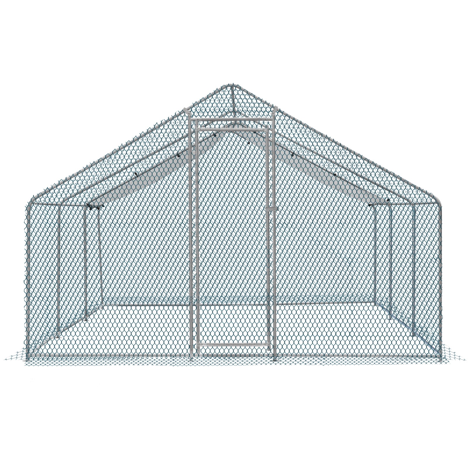 10 x 20 x 6.6FT Large Metal Chicken Coop Walk-In Chicken Run Peaked Roof w/Cover
