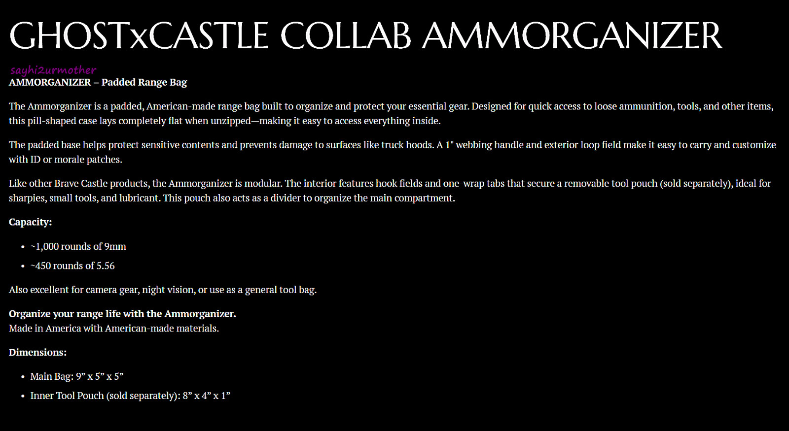 BRAVE CASTLE x GHOST MOUNTAIN GROUP M81 x PURPLE PADDED BAG NOT WRMFZY SLING