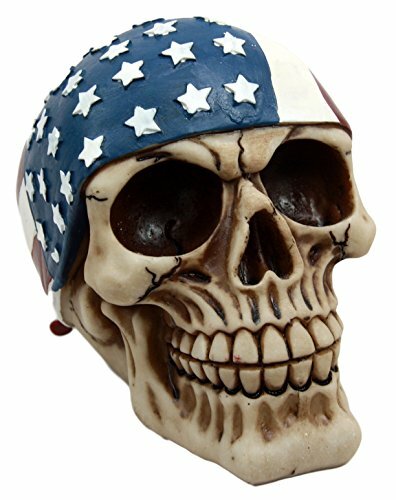American Flag Skull Bandana Figurine Polyresin Home Decor Bikers Halloween