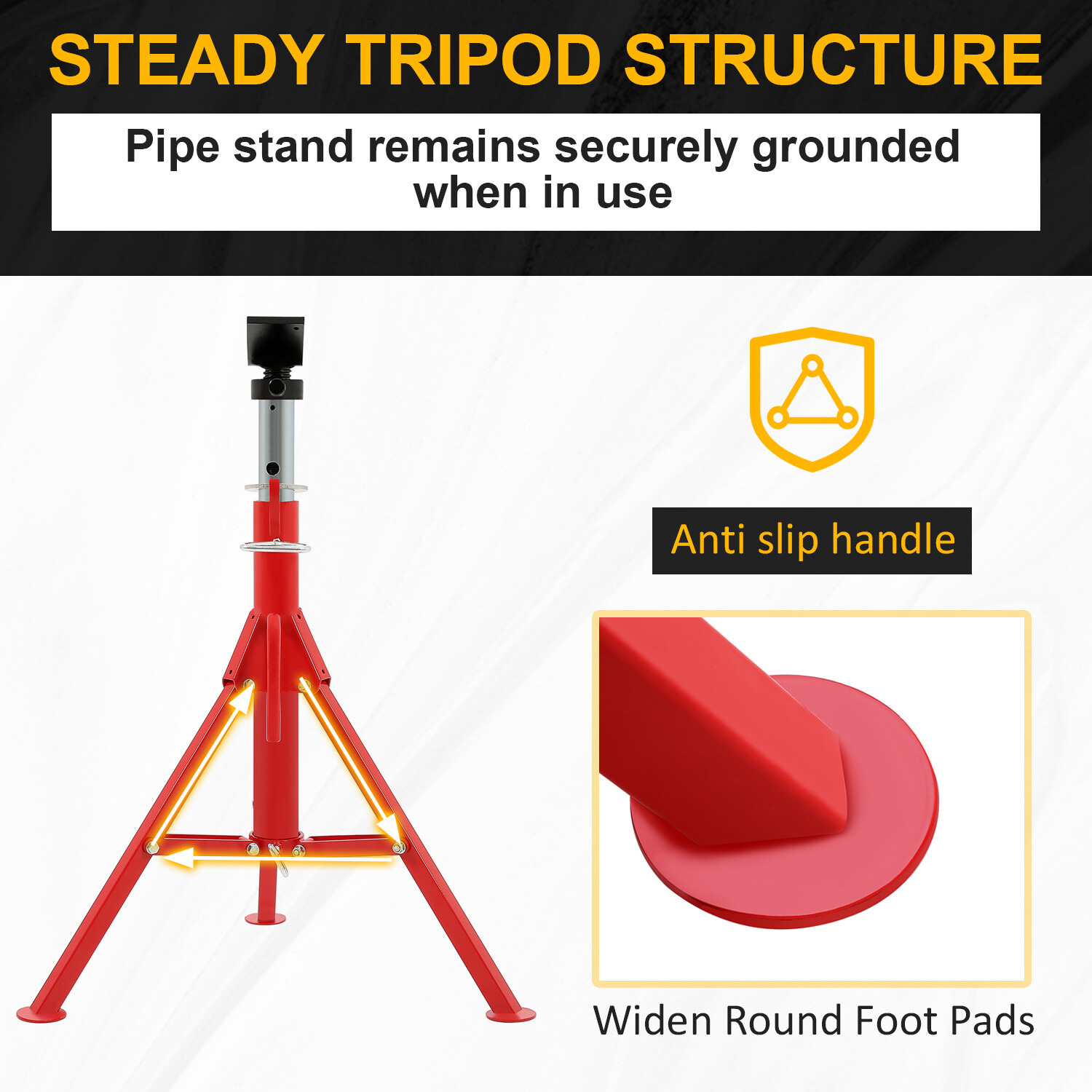 V-Head Pipe Stand Folding Tripod Jack 28"-52" Height 12" Pipe 2500LB Steel Red