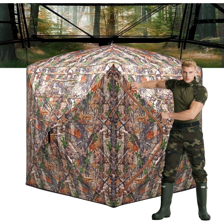 Hunting Blind 270/360 Degree See Through Ground Blind，2/3 Person 300D
