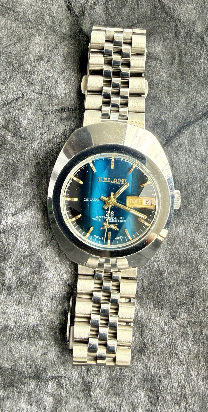 Vintage ELAMI De Luxe 36 automatic Swiss Mens Watch Rare