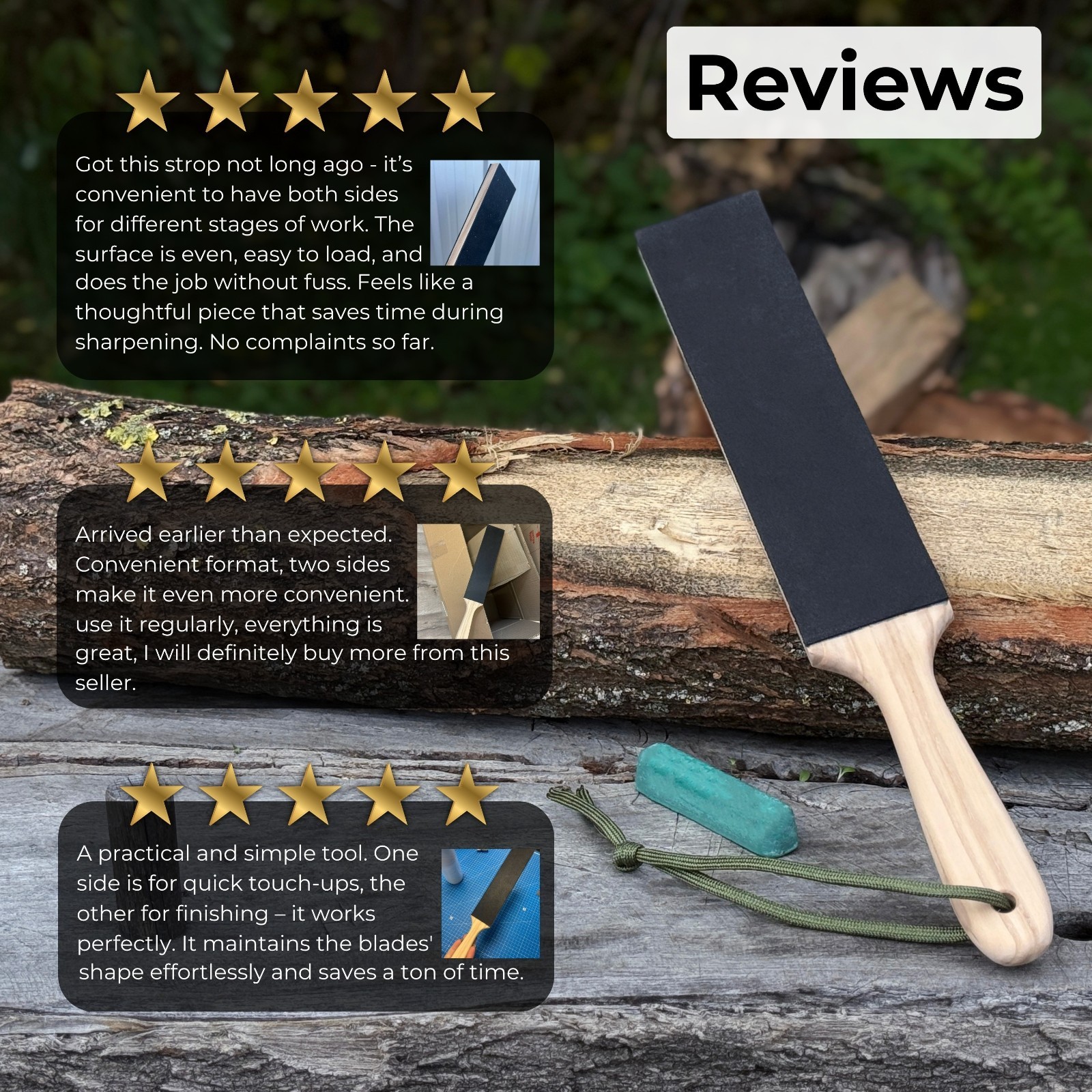 Double Sided Leather Sharpening Strop Knife Tool Honing Paddle Polishing Paste