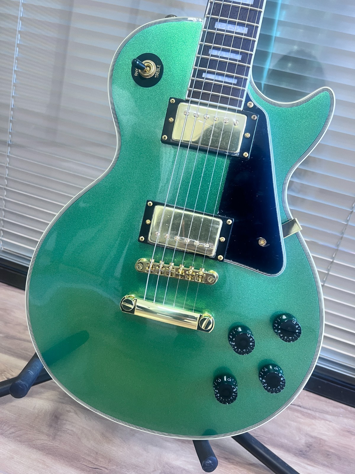 LP Custom Green Sparkle Electric Guitar Gold Hardware Fixed Bridge Ship US