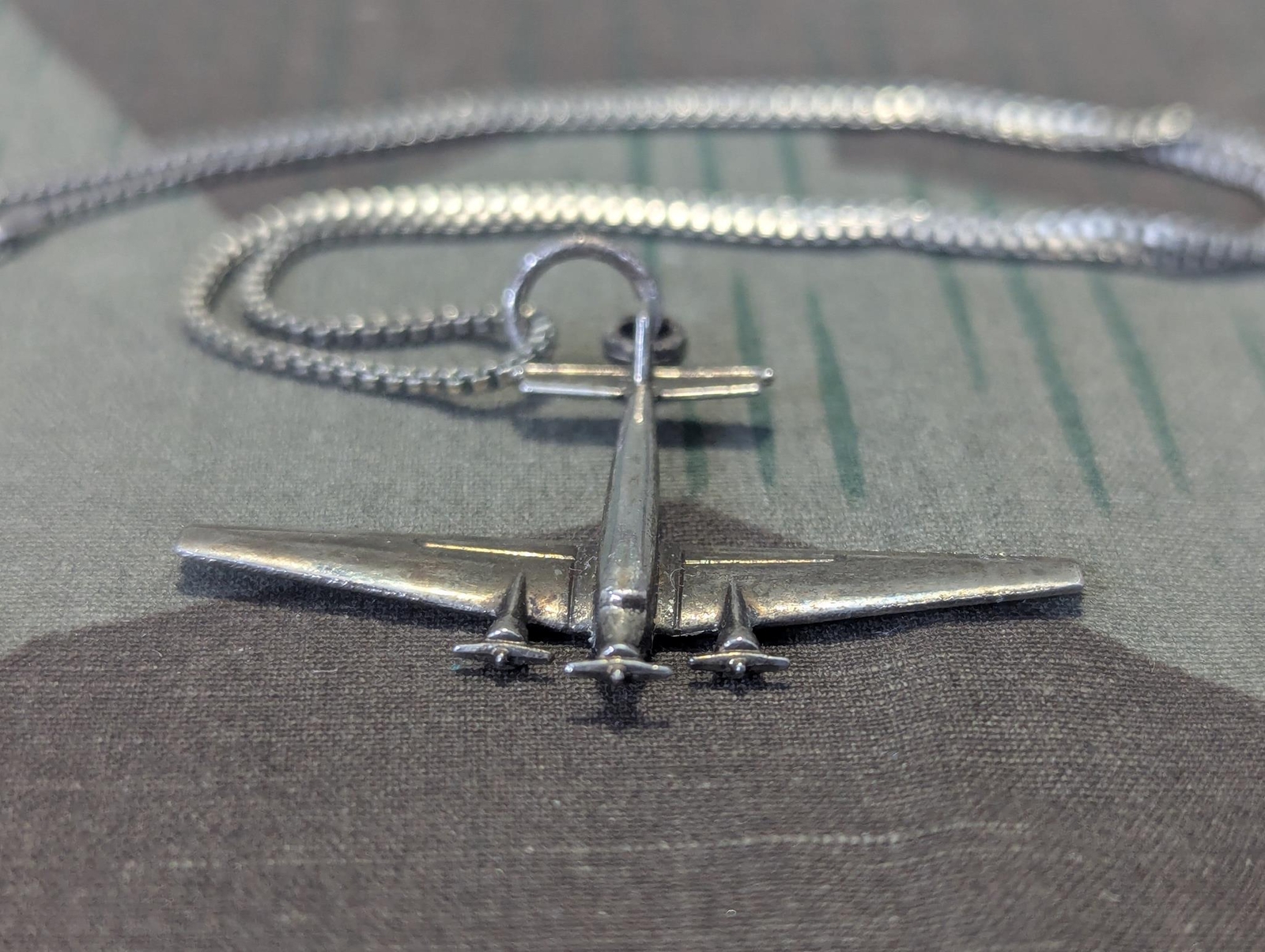 WWII German Junkers JU52 Airplane Necklace Sweetheart Plane Silver? 1940s Vtg