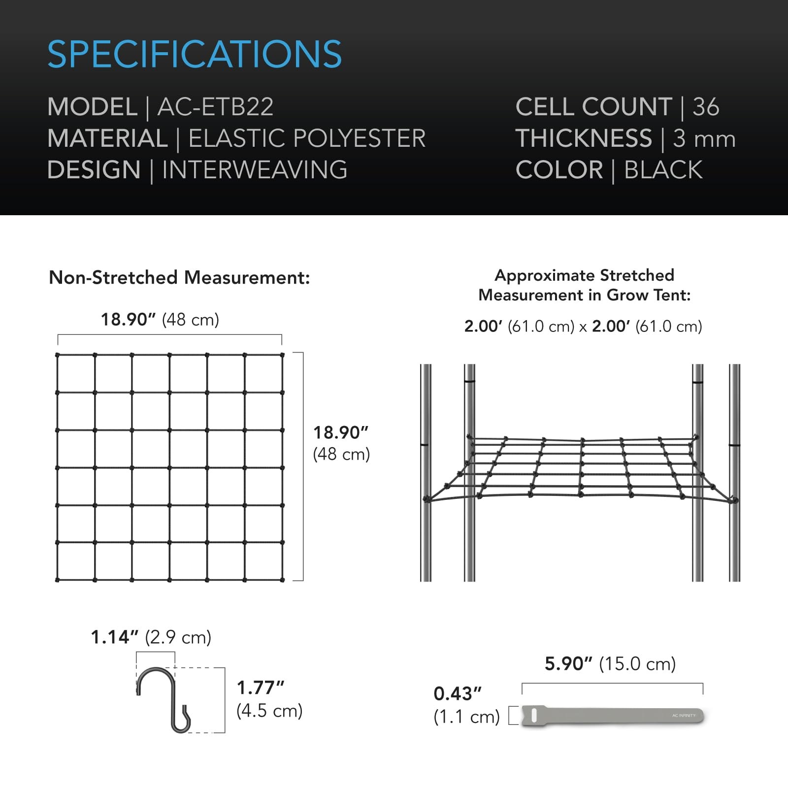 AC Infinity 2'x2' Trellis Netting HeavyDuty Grow Tent & Hydroponics Net