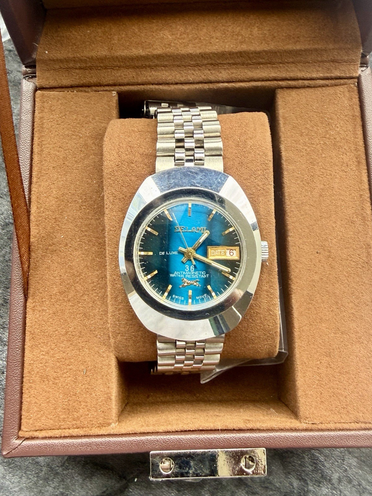 Vintage ELAMI De Luxe 36 automatic Swiss Mens Watch Rare