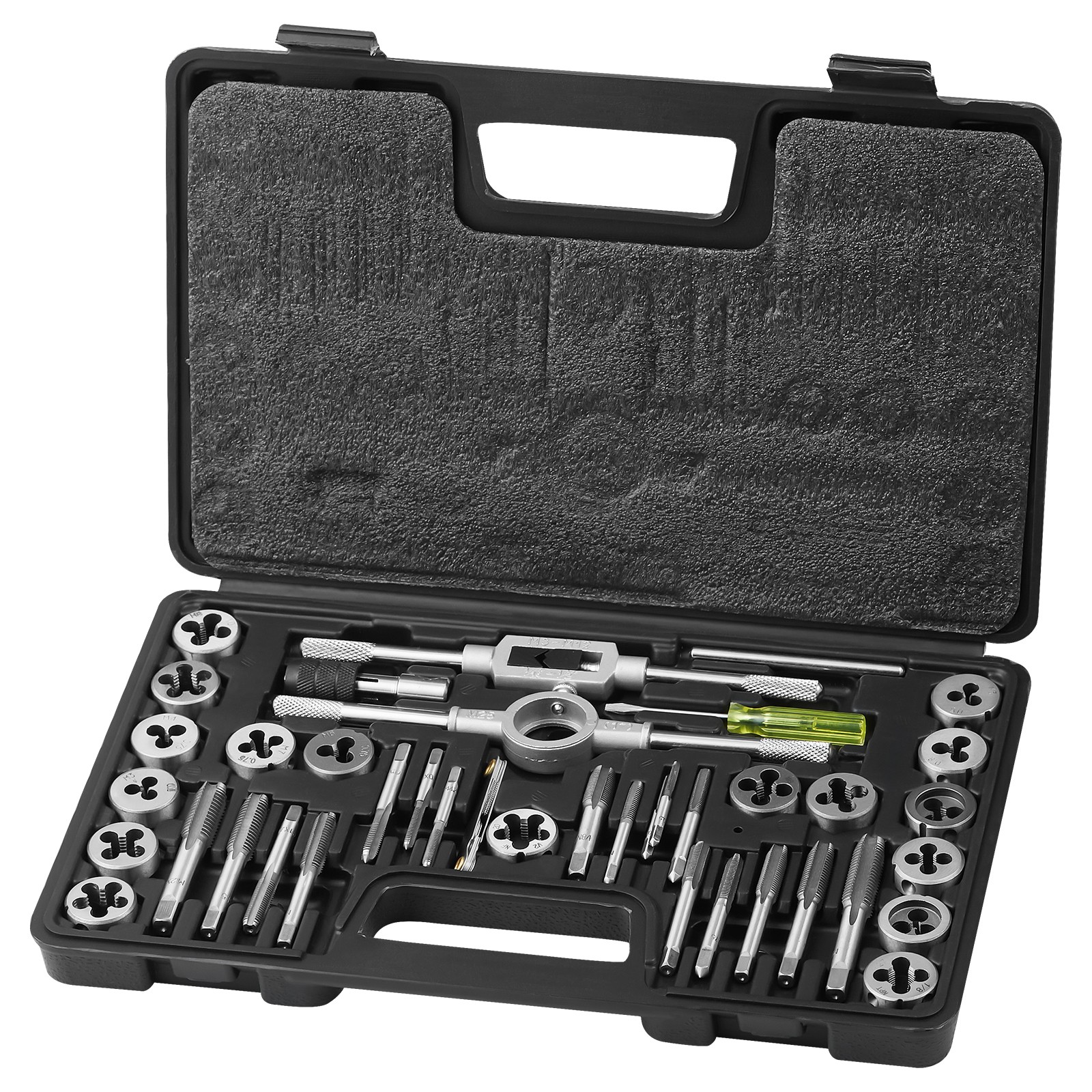 Tap and Die Set 40Pcs Metric Size M3 to M12 Bearing Steel Threading Tool