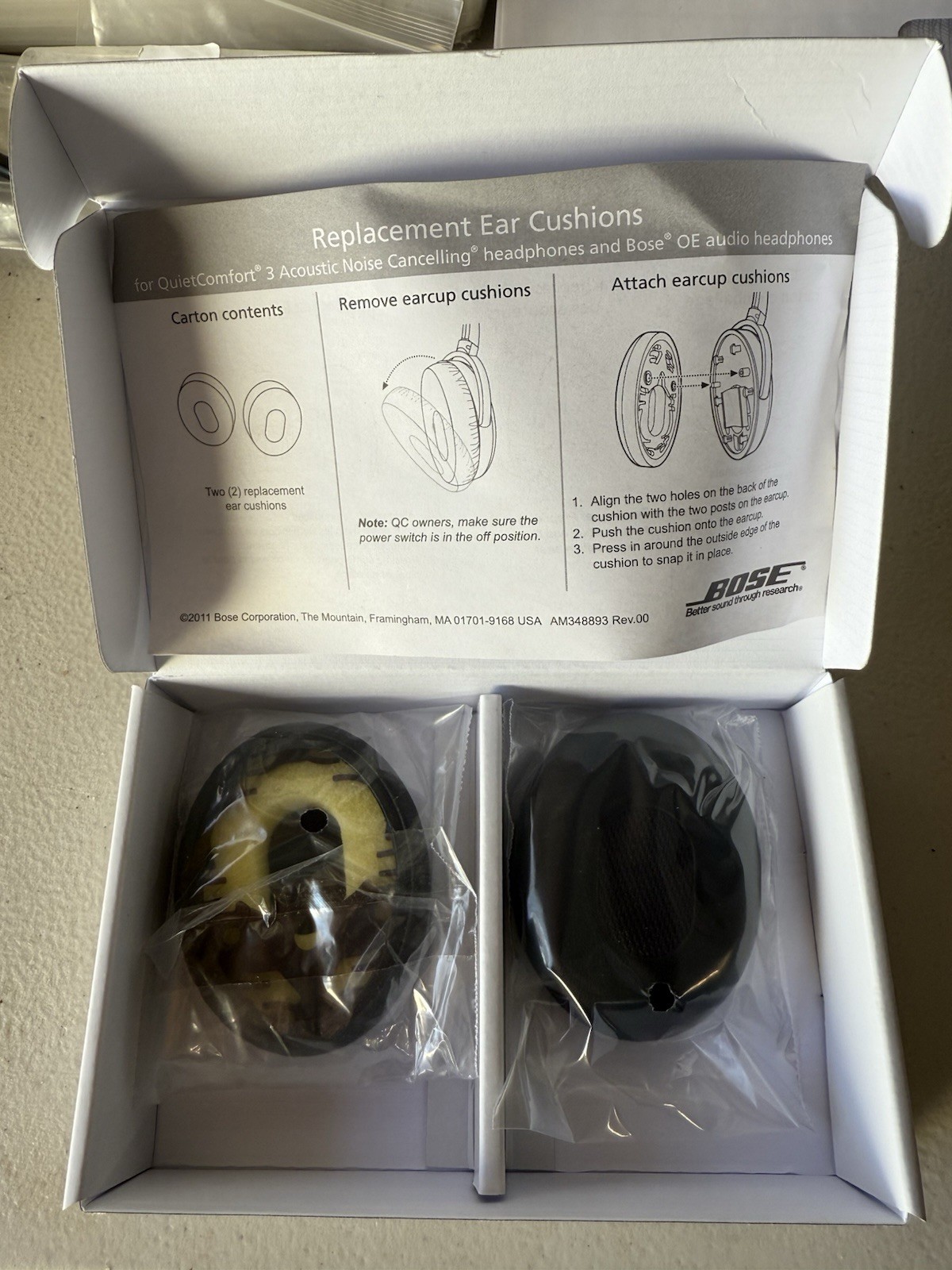 Genuine Original OEM Bose Replacement Ear Pads Cushions QC3 Headset/Headphones