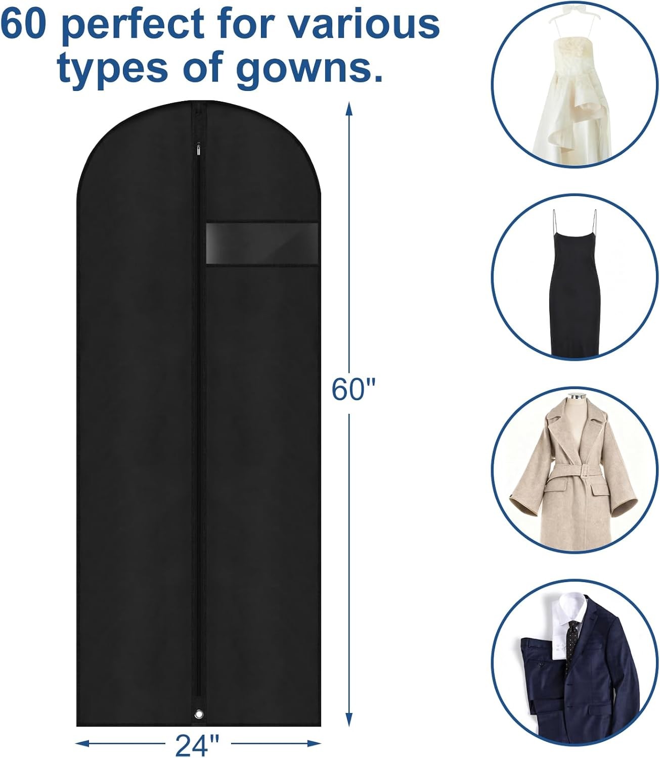 Dress Bags for Gowns,60" Long Dress Garment Bag, Garment Bags for Hanging Clothe