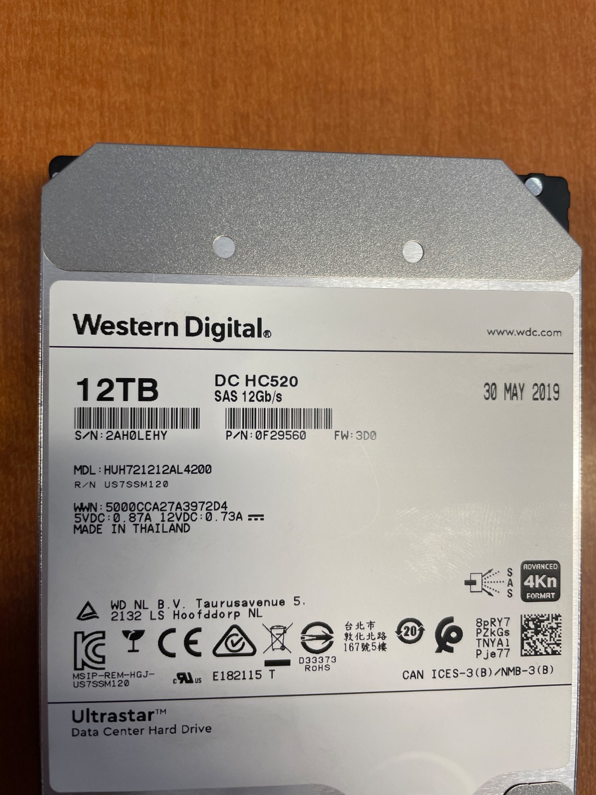 WD HGST DC HC520 12TB 7.2K SAS 12Gb/s 3.5" 4Kn HDD HUH721212AL4200 - Tested!