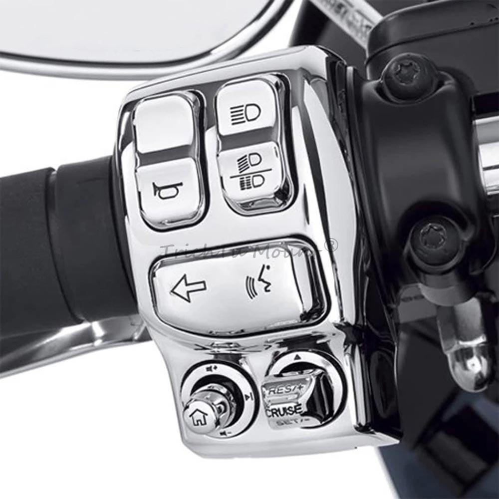 2Pcs Chrome Hand Control Switch Housing Covers For Harley Road King Street Glide
