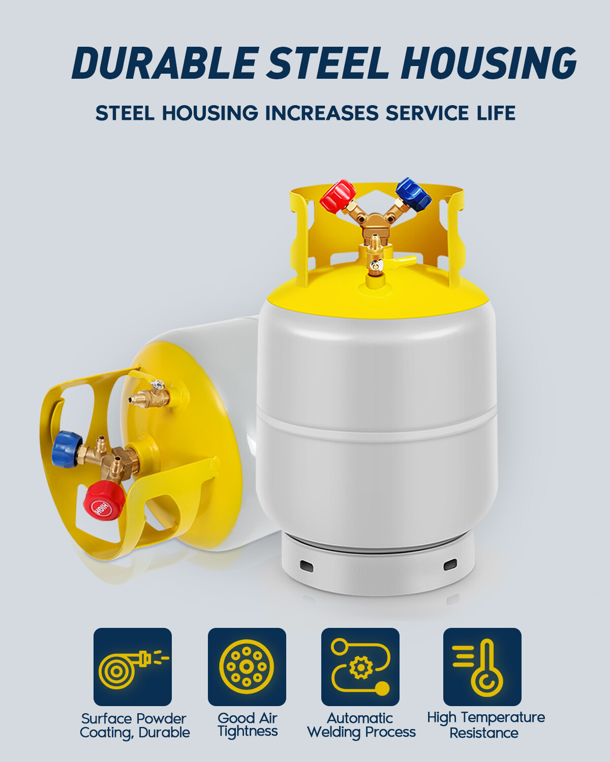 Recovery Tank 30lb for R134, R410, R12, R22 400 PSI 1/4 SAE Y-Shaped Valve