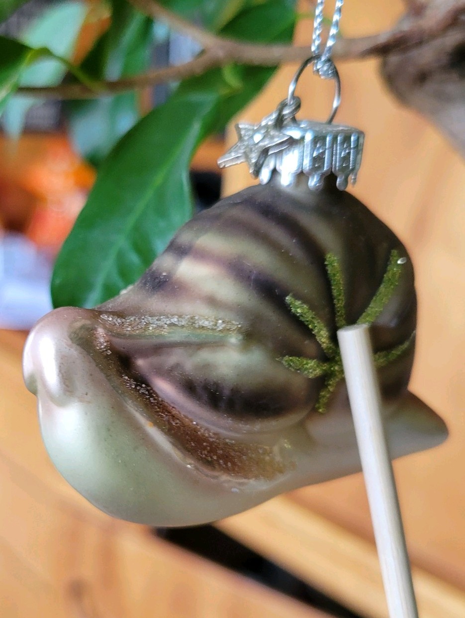 Midwest CBK Glass Brown Green Snail Mollusk Christmas Tree Ornament Glitter