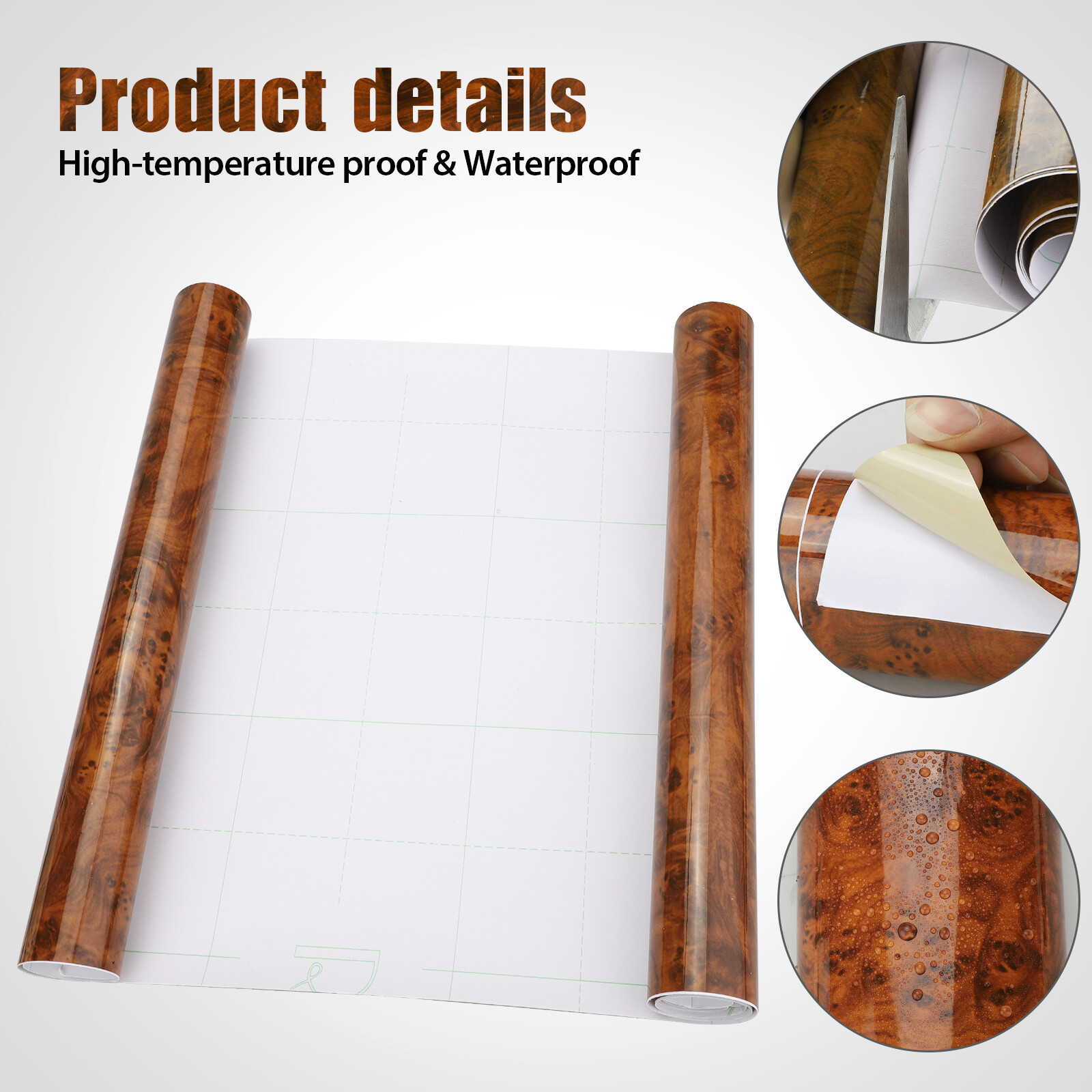 Car Interior Wood Grain Textured Glossy Vinyl Wrap Sticker DIY Decal Sheet Film