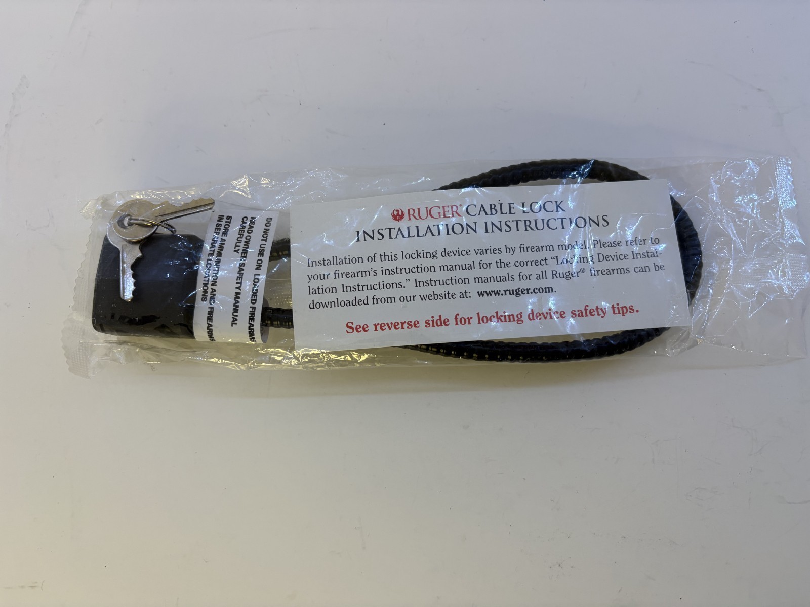 Ruger Black Cable Gun Lock With Instructions and 2 Keys NEW (R15LC1)