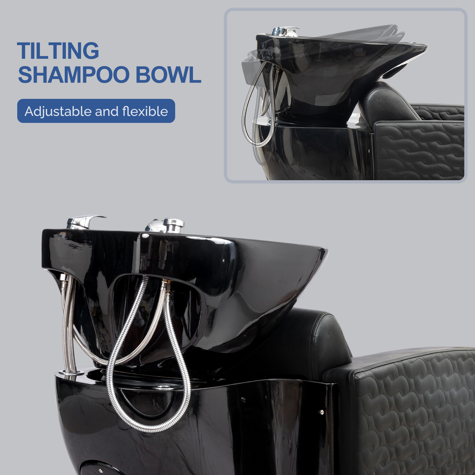 Professional Salon Shampoo Chair and Bowl Set - Extra Wide Seat, Porcelain Sink