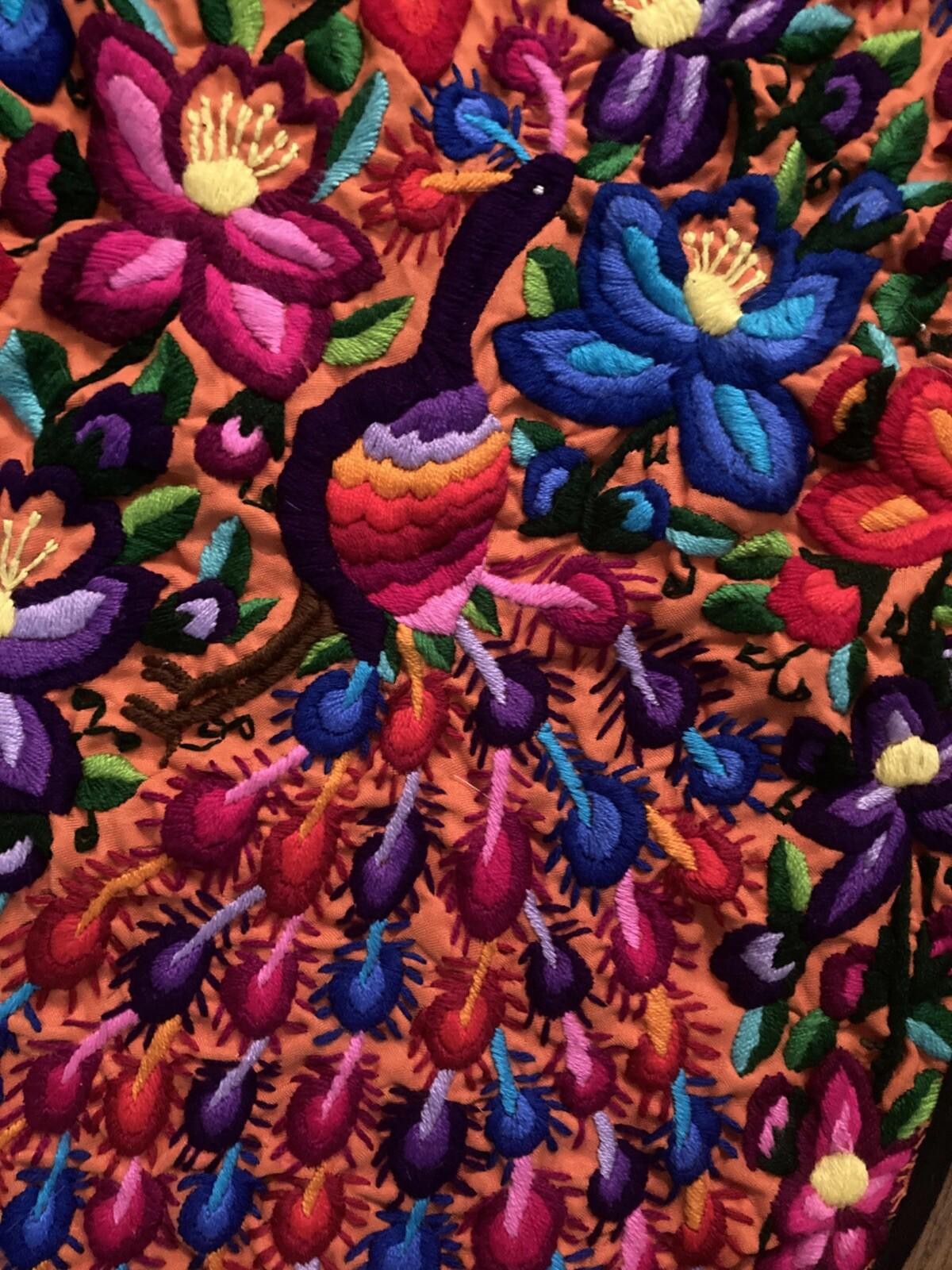 Guatemala Traditional Embroidered Tbl Cloth/Wall Hanging Etc. w/Peacocks/Flowers