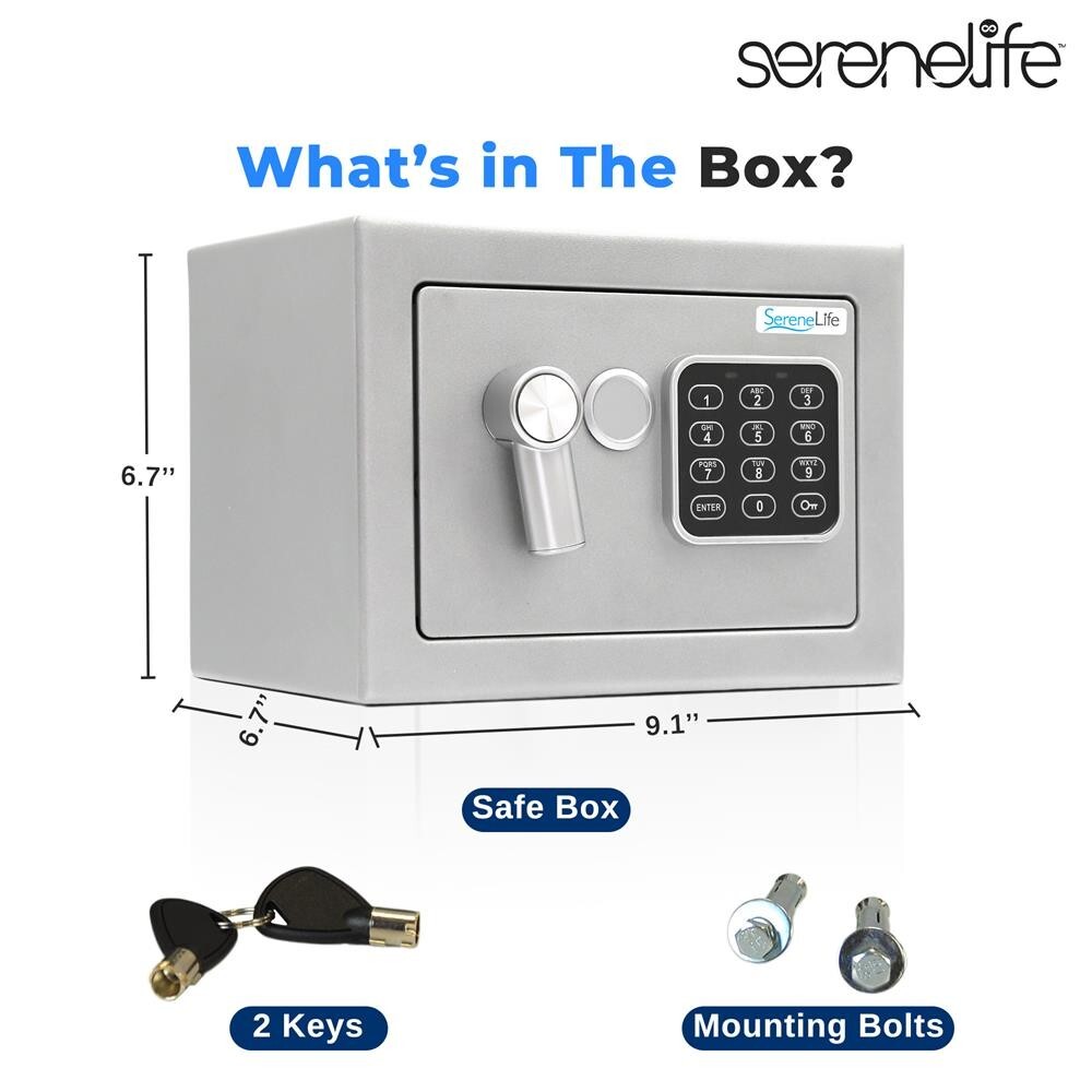 SereneLife Compact Electronic Safe Box with Digital Touch Pad w/ keys (Silver)