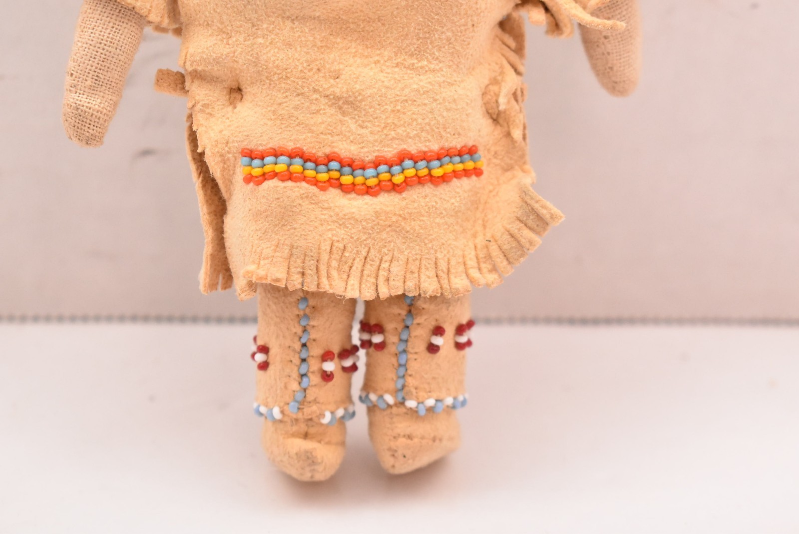 Vintage Native American Doll Beaded Sioux Indian W Leather Fringe 5.5" Tall-