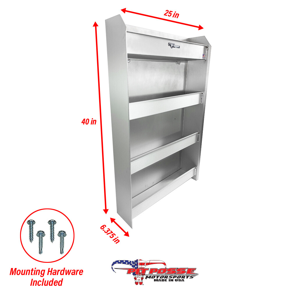 Pit Posse Aluminum Oil Storage Cabinet Shelf Holder Trailer Organizer-USA made