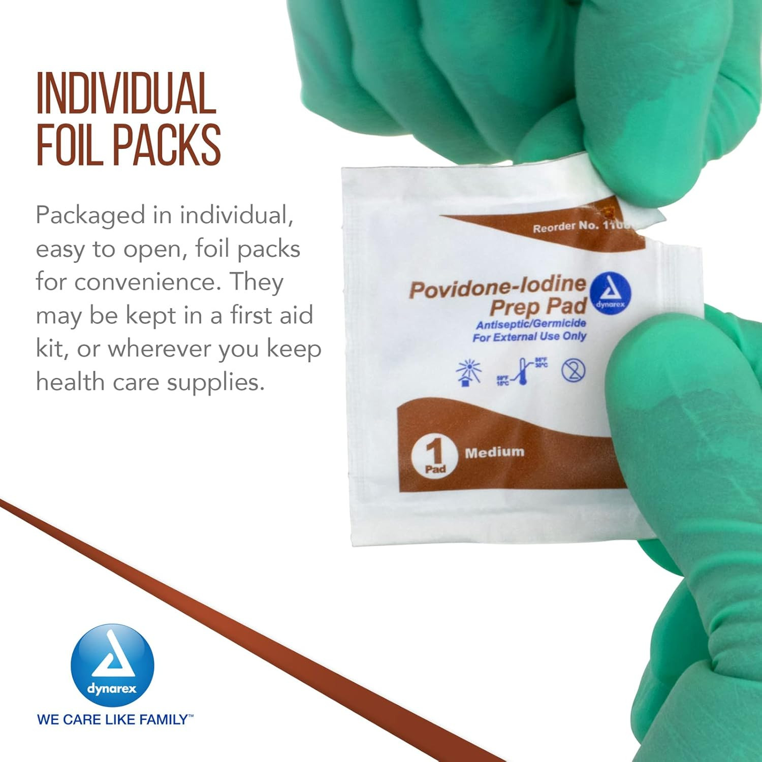 Povidone Iodine Prep Pads, Medium Sized Packaged in Individual Foil Packs, Brown