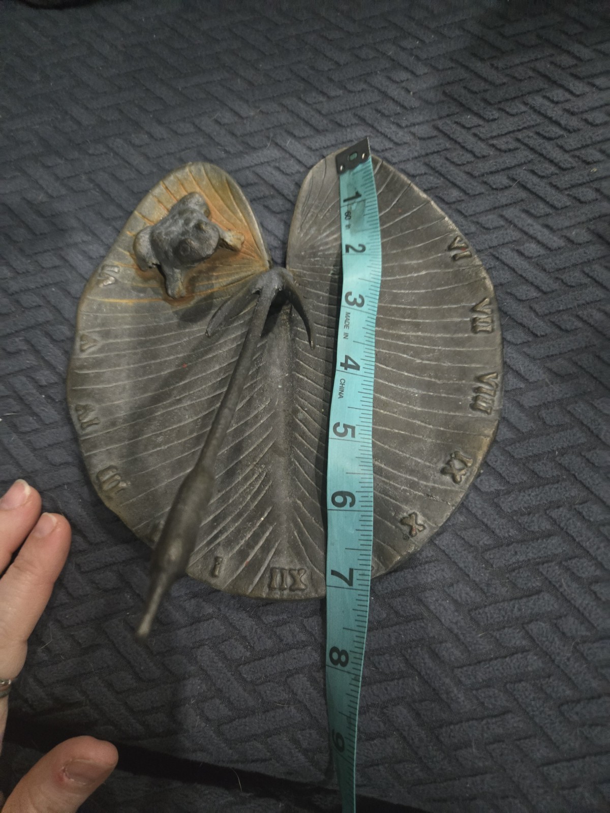 Vintage English Country Iron Garden Sundial with Frog on a Lily Pad