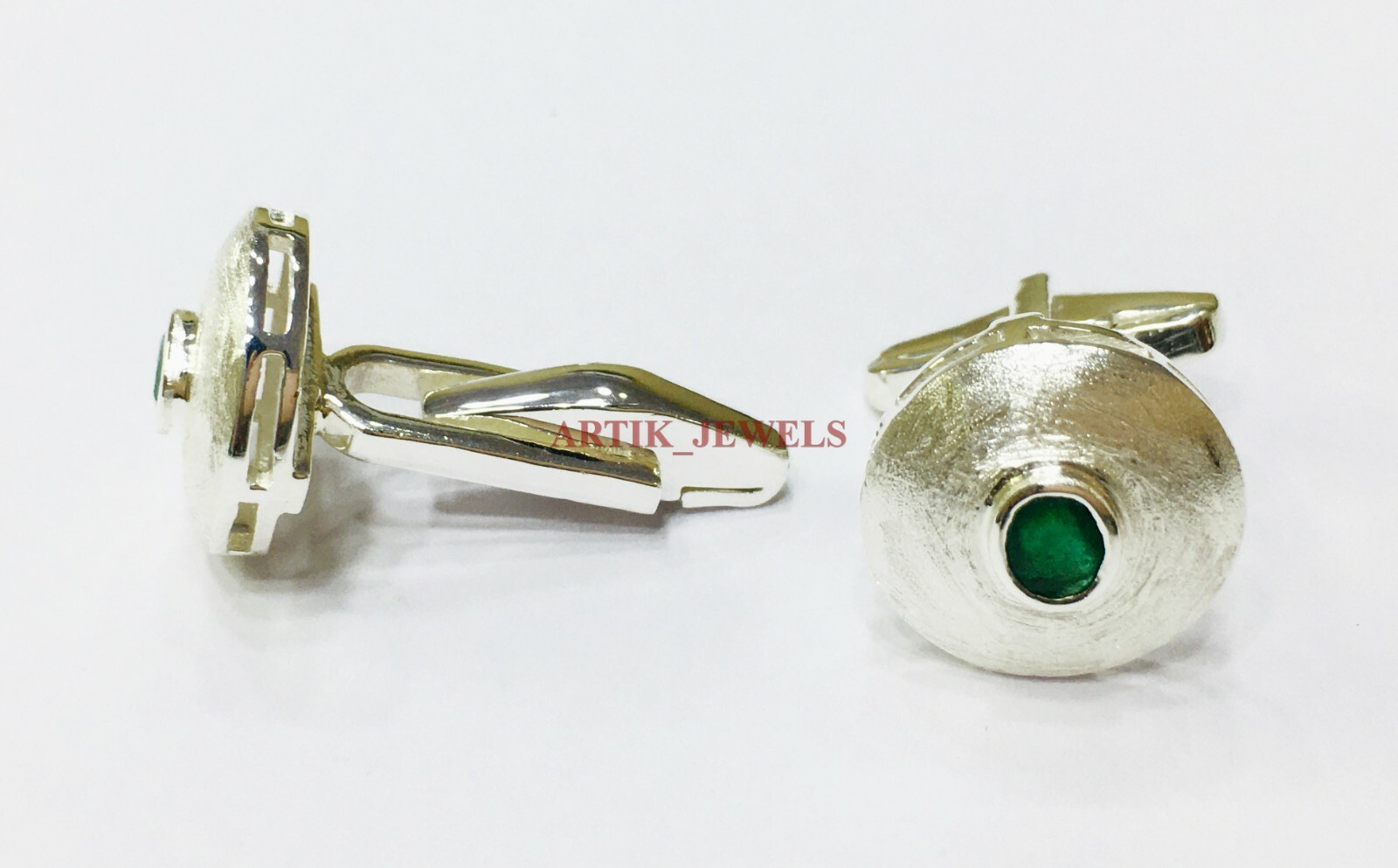 Natural Emerald Gemstone with 925 Sterling Silver Cufflink #2663