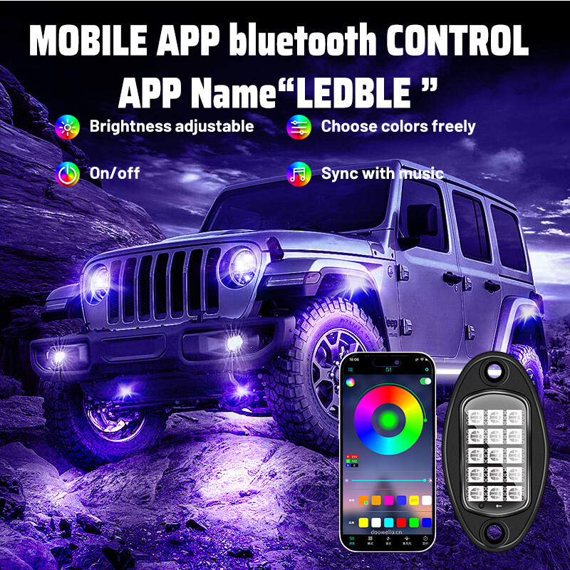 4x RGB LED Pods Rock Lights Kit Underbody Neon Light Fit Ford F-150 F-250 F-350