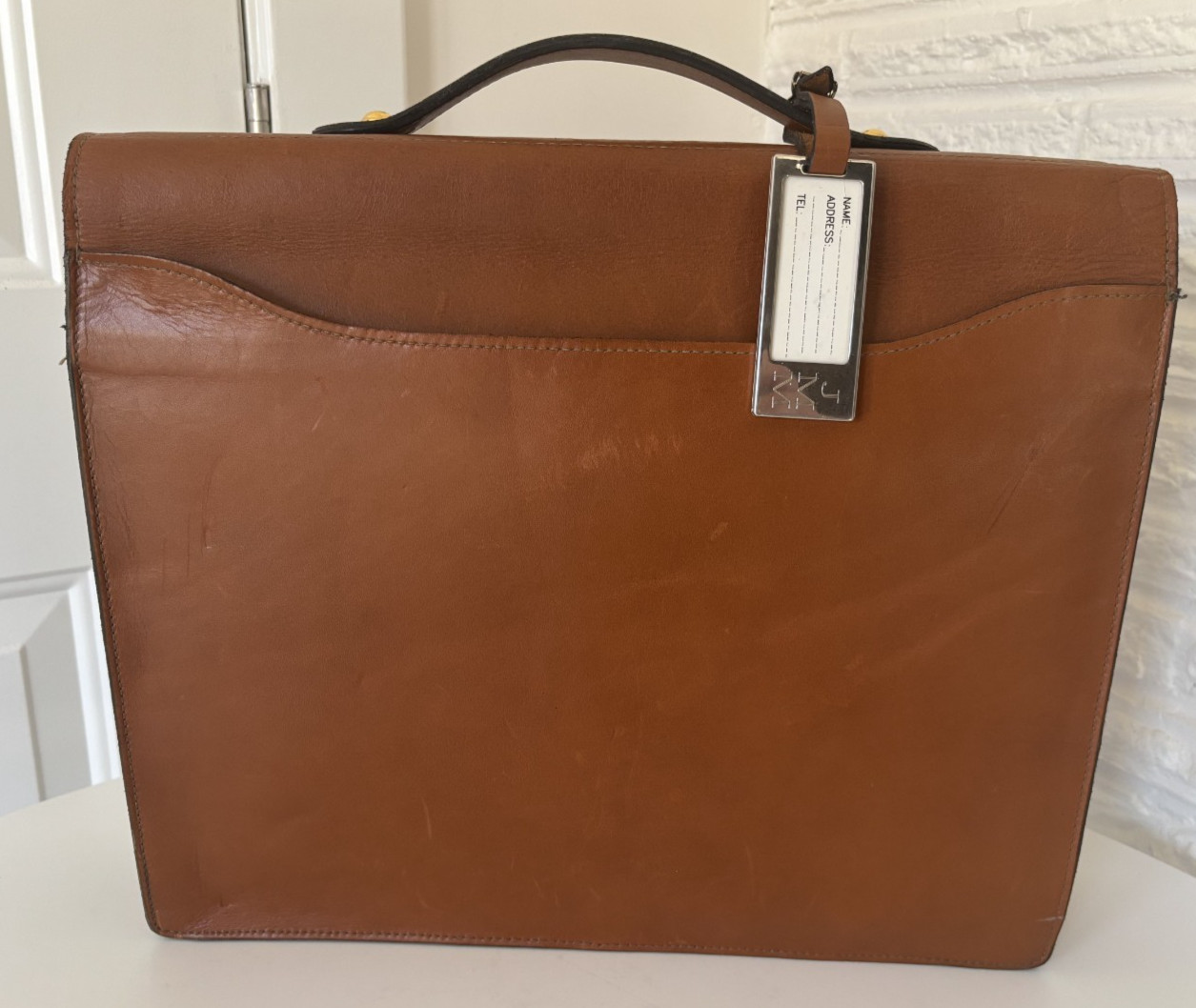 Leather Executive Briefcase w/ Padfolios + Metal Calculator Sleeve Vintage ABC