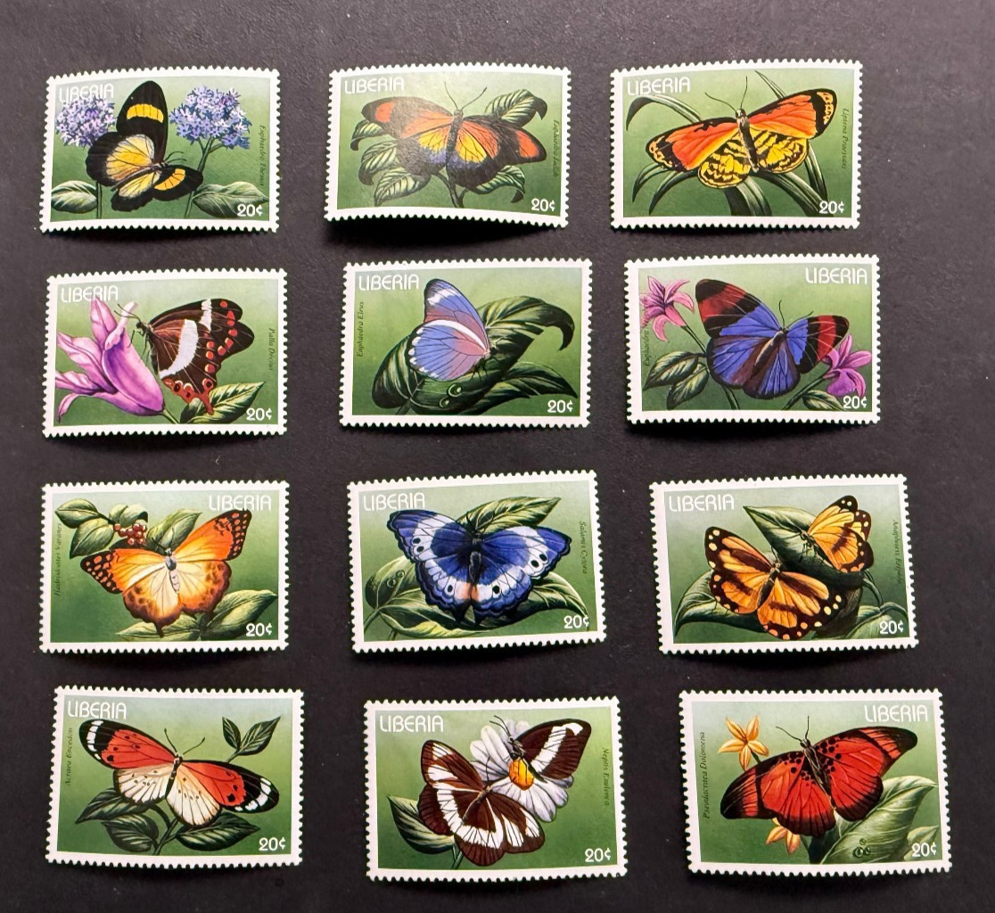 Liberia 1996 - Butterflies - Set of 12 Stamps - Scott #1207 - MNH