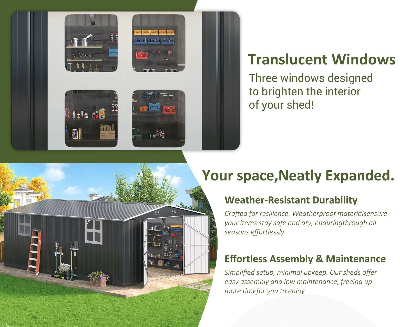 12x16FT Outdoor Metal Storage Shed with Lockable Door, New