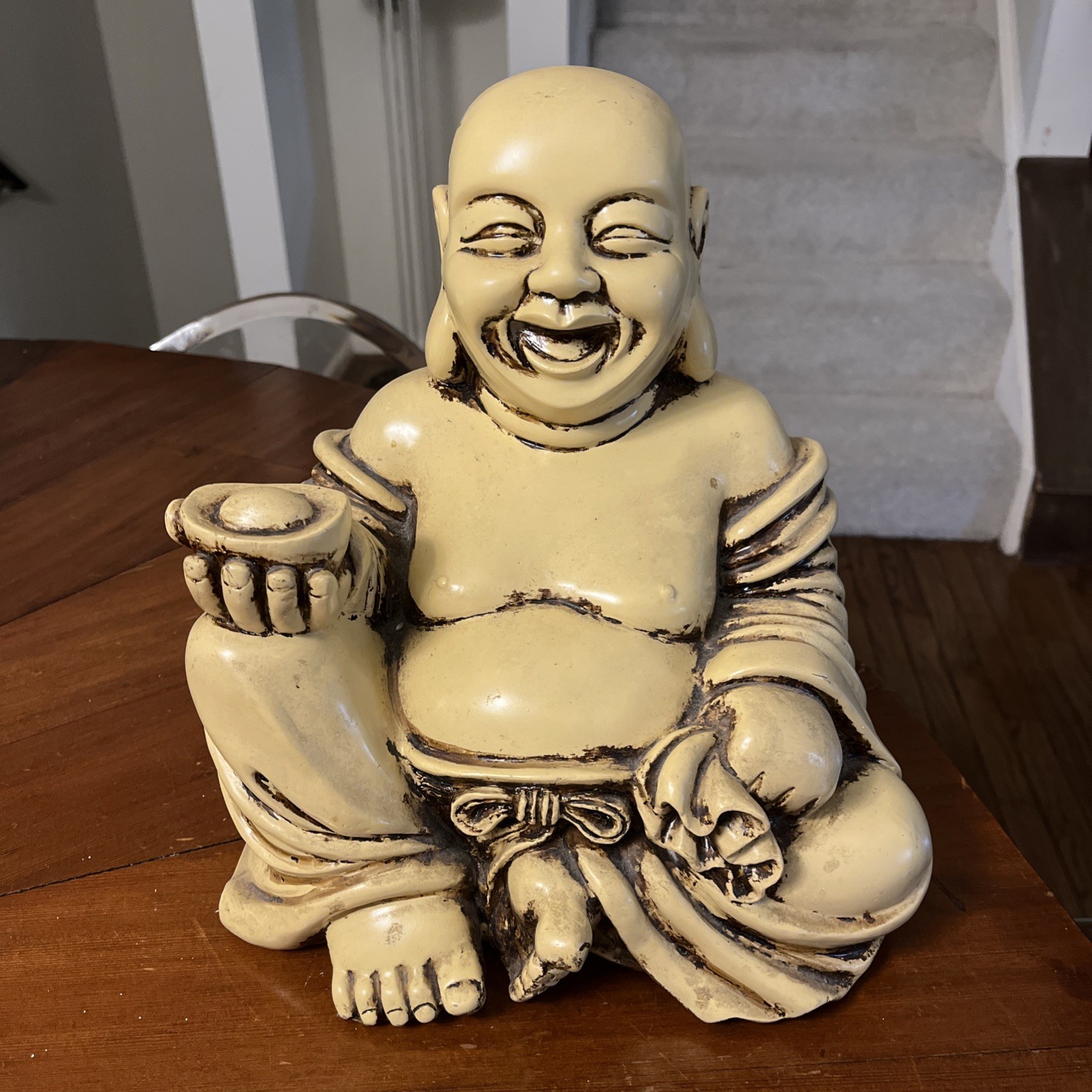 Vintage Laughing Buddha Happy Lucky Statue Large Resin MCM