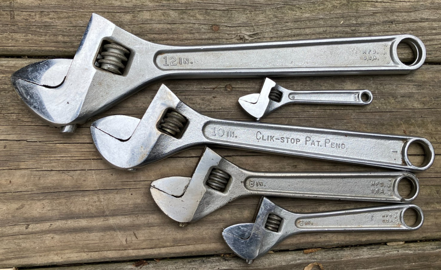 5 Clean Proto Adjustable Wrenches 12-10-8-6 & 4"