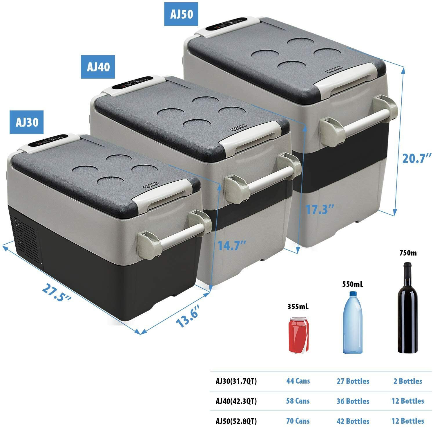 SetPower 31/42/53QT Truck Refrigerator 12V Portable Fridge Freezer With Slide