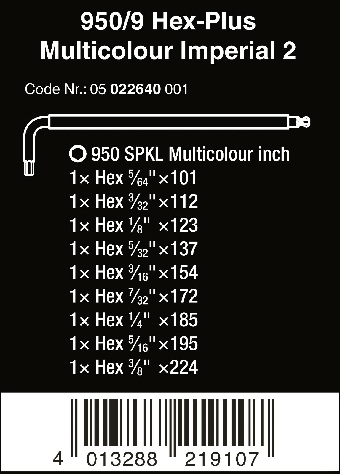 Wera 950/9 Hex-Plus Multicolor 2 L-Key Set SAE 9 Pieces 05022640001