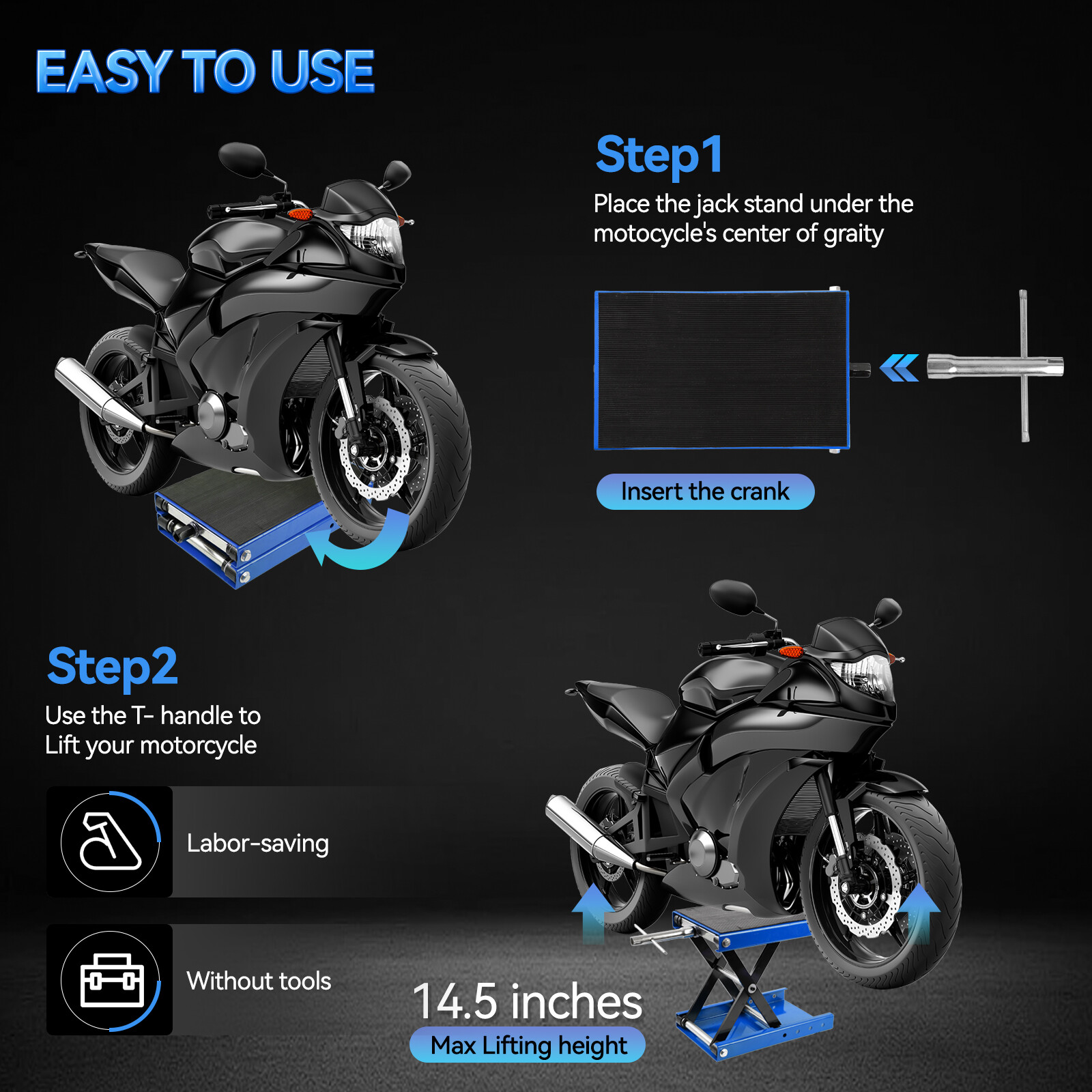 Heavy Duty Motorcycle 1100lb Scissor Jack Lift Wide Deck Hoist Stand ATV Bike BL