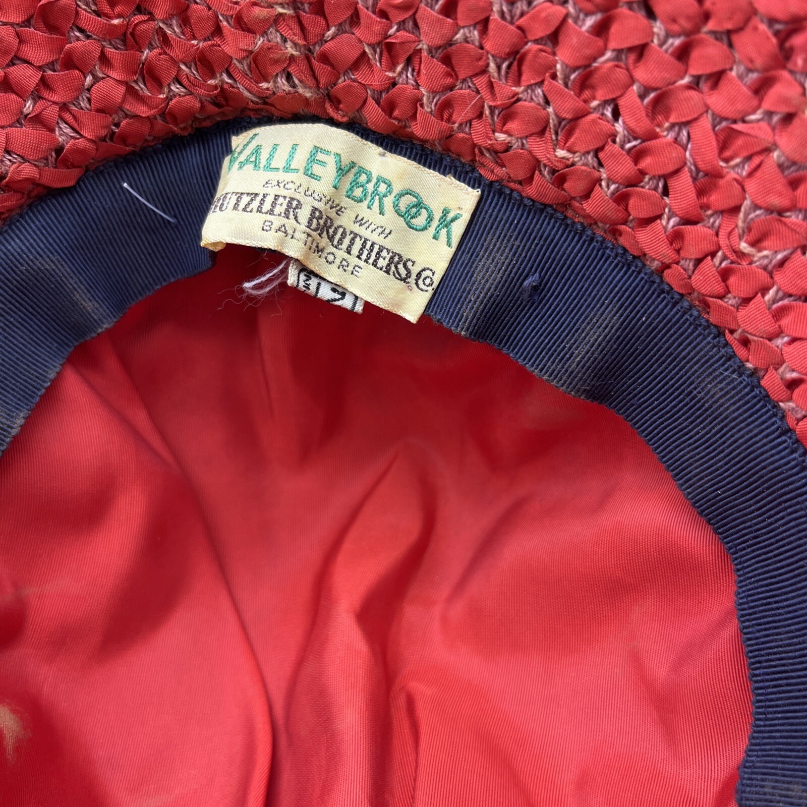 Hutzler Brothers Co. Baltimore Vintage Hat Women’s Red w/ Black Ribbon size 21.5