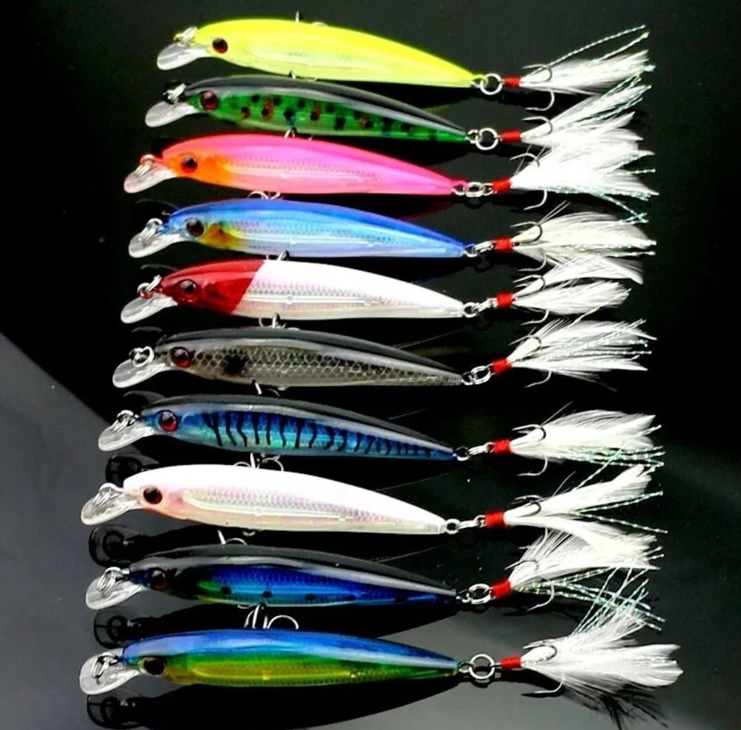 10 pcs Hard Minnow Fishing Baits Bass Lures Crankbait Tackle Wobbler New Lot