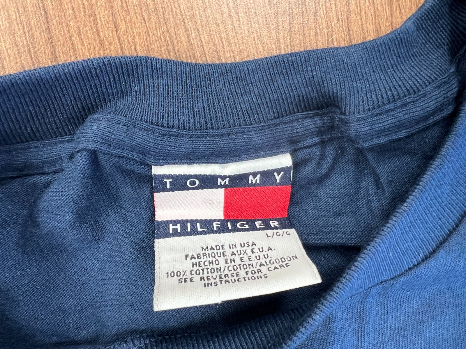 VINTAGE TOMMY HILFIGER BLANK T SHIRT L NAVY BLUE DEADSTOCK 90S TEE NOS NEW USA