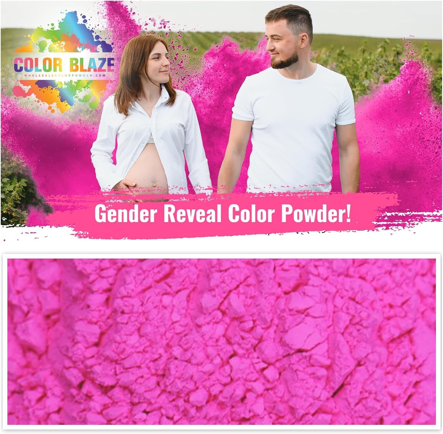 Color Blaze Gender Reveal Powder 2lbs Pink Baby Girl Party Shower (2-1LB bags)