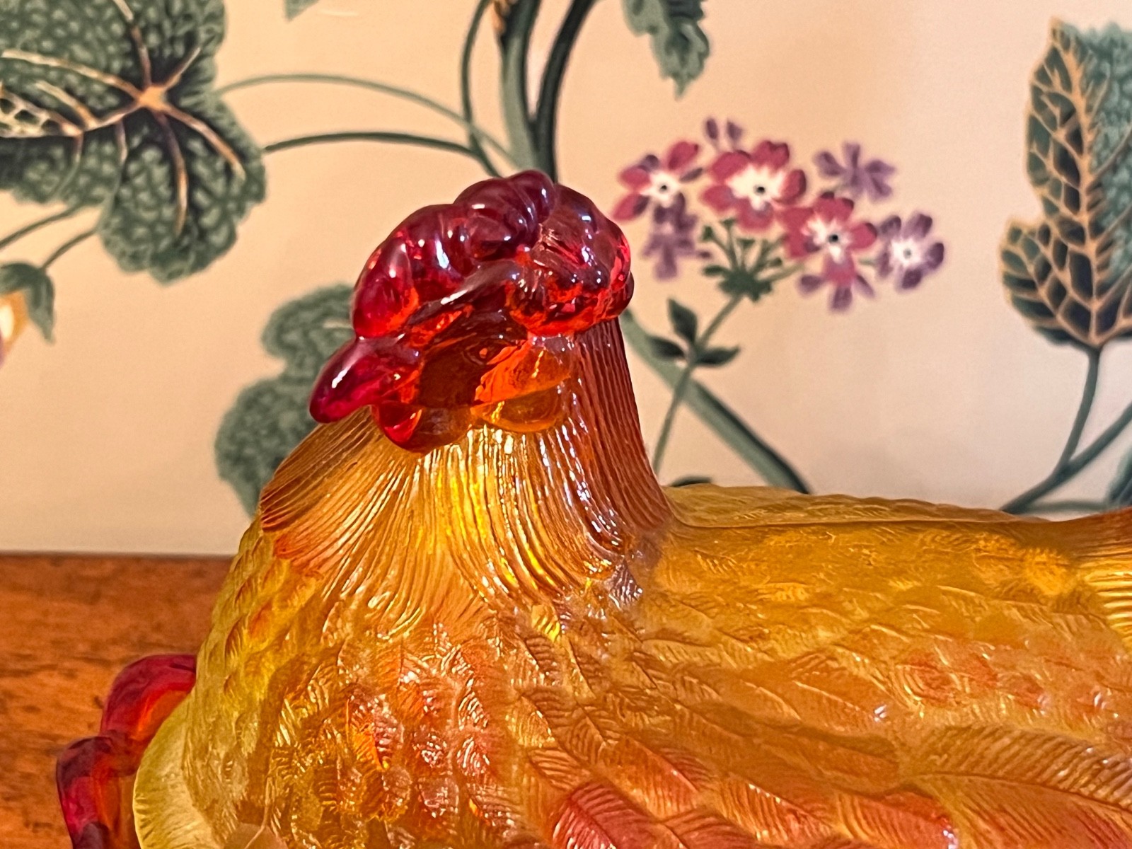 RARE! LG Wright XL Amberina Glass Hen On Nest 7 1/2" MINT!