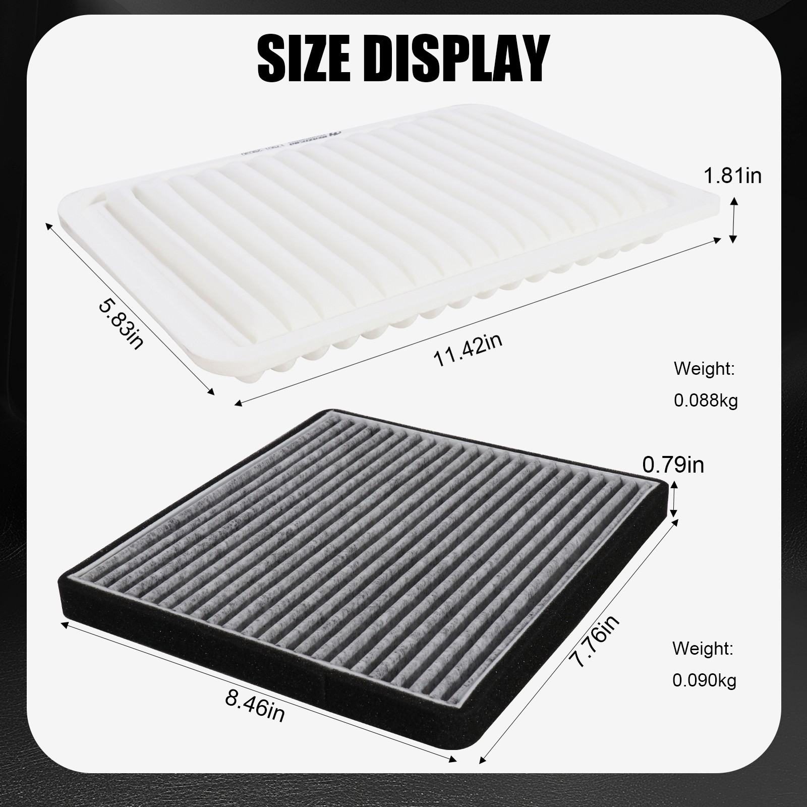 Combo Set Engine and Carbonized Cabin Air filter fits Toyota Corolla & Matrix
