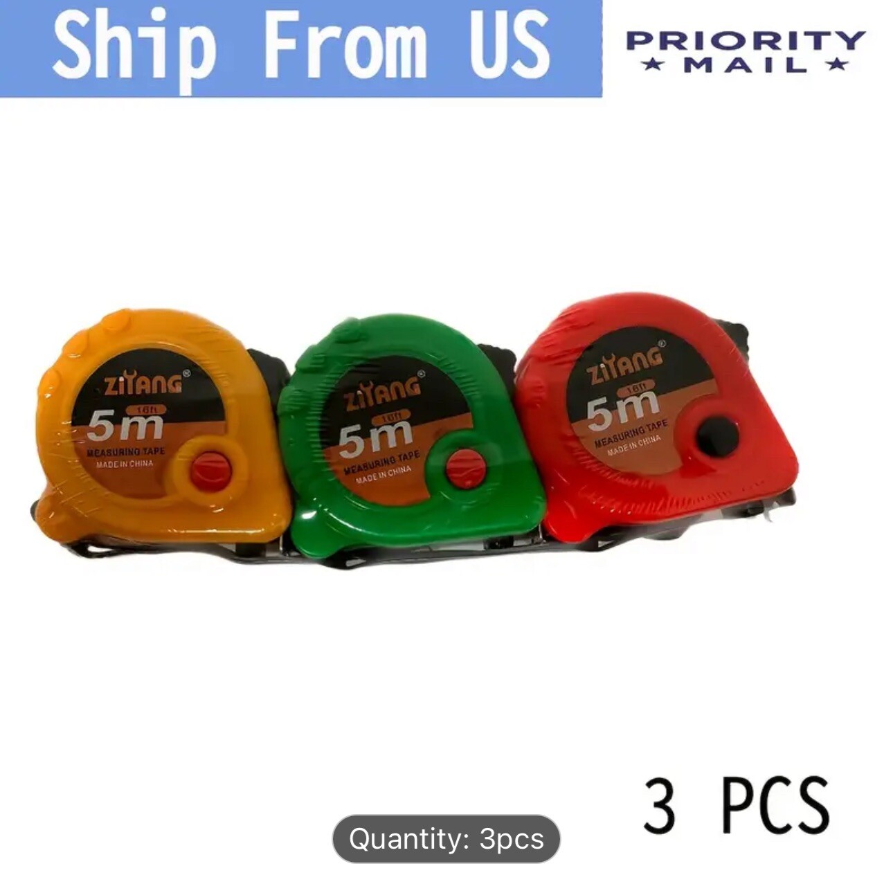 Set Of 3 PCS 16Ft 5M Measure Tape Metric Steel Measuring Ruler Self-locking