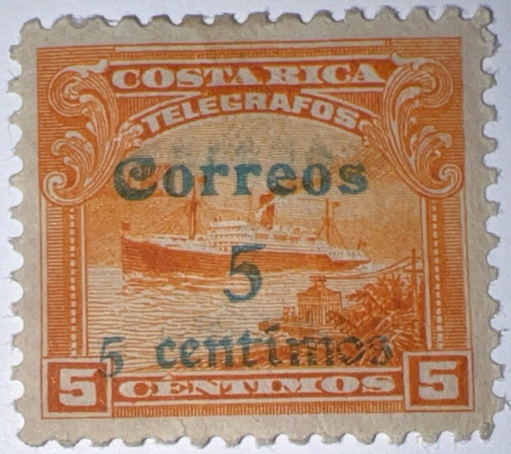 Travelstamps: Costa Rica Overprint Stamps Scott #100 - 5c on 5c, MOGH